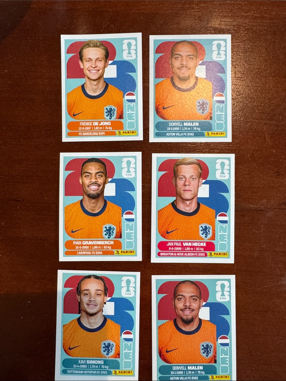 Panini FIFA Netherlands World Cup Soccer Sticker Set - Orange Jerseys (6)